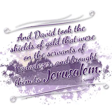 2 Samuel 8:7 – And David took the shields of gold that were on the servants of Hadadezer, and brought them to Jerusalem.
