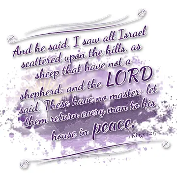 1 Kings 22:17 – And he said, I saw all Israel scattered upon the hills, as sheep that have not a shepherd: and the LORD said, These have no master: let them return…