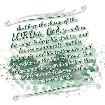 1 Kings 2:3 – And keep the charge of the LORD thy God, to walk in his ways, to keep his statutes, and his commandments, and his judgments, and his testimonies, as…