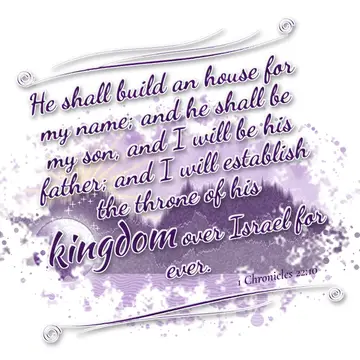 1 Chronicles 22:10 – He shall build an house for my name; and he shall be my son, and I will be his father; and I will establish the throne of his kingdom over Israel for…