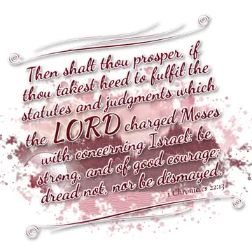 1 Chronicles 22:13 – Then shalt thou prosper, if thou takest heed to fulfil the statutes and judgments which the LORD charged Moses with concerning Israel: be strong, and…