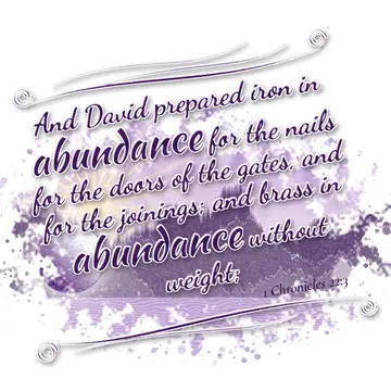 1 Chronicles 22:3 – And David prepared iron in abundance for the nails for the doors of the gates, and for the joinings; and brass in abundance without weight;