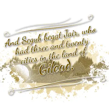 1 Chronicles 2:22 – And Segub begat Jair, who had three and twenty cities in the land of Gilead.
