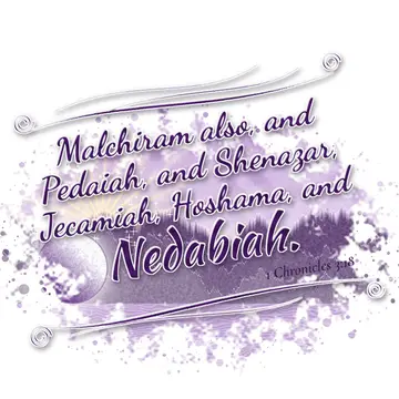 1 Chronicles 3:18 – Malchiram also, and Pedaiah, and Shenazar, Jecamiah, Hoshama, and Nedabiah.