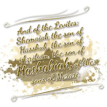1 Chronicles 9:14 – And of the Levites; Shemaiah the son of Hasshub, the son of Azrikam, the son of Hashabiah, of the sons of Merari;