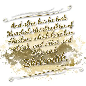 2 Chronicles 11:20 – And after her he took Maachah the daughter of Absalom; which bare him Abijah, and Attai, and Ziza, and Shelomith.