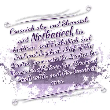 2 Chronicles 35:9 – Conaniah also, and Shemaiah and Nethaneel, his brethren, and Hashabiah and Jeiel and Jozabad, chief of the Levites, gave unto the Levites for…
