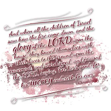2 Chronicles 7:3 – And when all the children of Israel saw how the fire came down, and the glory of the LORD upon the house, they bowed themselves with their faces to…