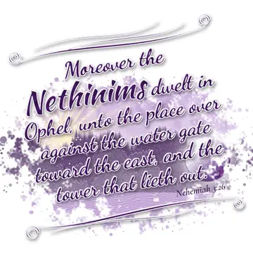 Nehemiah 3:26 – Moreover the Nethinims dwelt in Ophel, unto the place over against the water gate toward the east, and the tower that lieth out.
