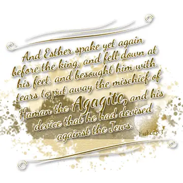 Esther 8:3 – And Esther spake yet again before the king, and fell down at his feet, and besought him with tears to put away the mischief of Haman the Agagite, and…