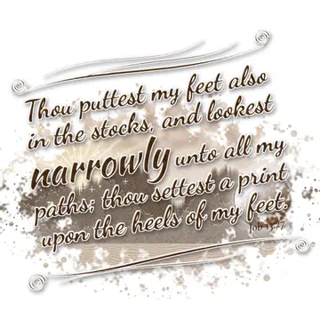 Job 13:27 – Thou puttest my feet also in the stocks, and lookest narrowly unto all my paths; thou settest a print upon the heels of my feet.