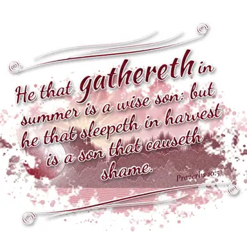 Proverbs 10:5 – He that gathereth in summer is a wise son: but he that sleepeth in harvest is a son that causeth shame.