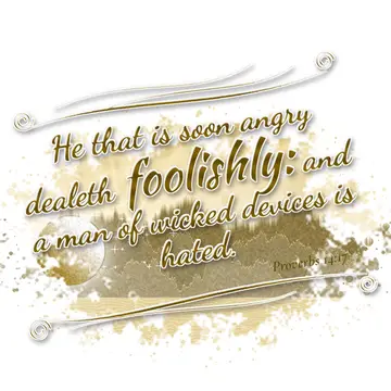 Proverbs 14:17 – He that is soon angry dealeth foolishly: and a man of wicked devices is hated.
