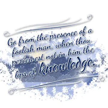 Proverbs 14:7 – Go from the presence of a foolish man, when thou perceivest not in him the lips of knowledge.