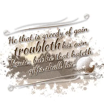 Proverbs 15:27 – He that is greedy of gain troubleth his own house; but he that hateth gifts shall live.