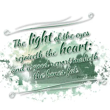 Proverbs 15:30 – The light of the eyes rejoiceth the heart: and a good report maketh the bones fat.
