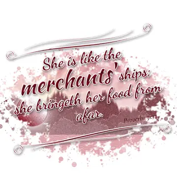 Proverbs 31:14 – She is like the merchants' ships; she bringeth her food from afar.