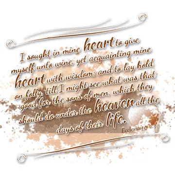 Ecclesiastes 2:3 – I sought in mine heart to give myself unto wine, yet acquainting mine heart with wisdom; and to lay hold on folly, till I might see what was that…