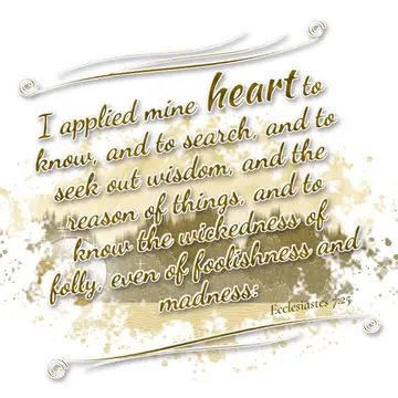 Ecclesiastes 7:25 – I applied mine heart to know, and to search, and to seek out wisdom, and the reason of things, and to know the wickedness of folly, even of…