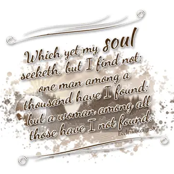 Ecclesiastes 7:28 – Which yet my soul seeketh, but I find not: one man among a thousand have I found; but a woman among all those have I not found.