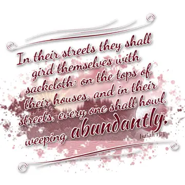 Isaiah 15:3 – In their streets they shall gird themselves with sackcloth: on the tops of their houses, and in their streets, every one shall howl, weeping…