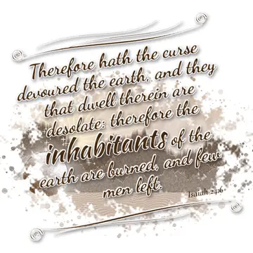 Isaiah 24:6 – Therefore hath the curse devoured the earth, and they that dwell therein are desolate: therefore the inhabitants of the earth are burned, and few men…