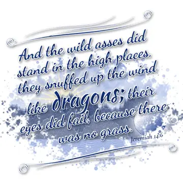 Jeremiah 14:6 – And the wild asses did stand in the high places, they snuffed up the wind like dragons; their eyes did fail, because there was no grass.