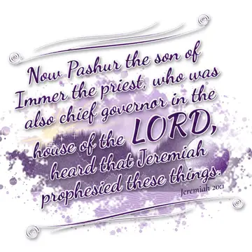 Jeremiah 20:1 – Now Pashur the son of Immer the priest, who was also chief governor in the house of the LORD, heard that Jeremiah prophesied these things.