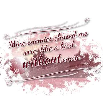 Lamentations 3:52 – Mine enemies chased me sore, like a bird, without cause.