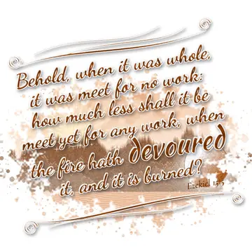 Ezekiel 15:5 – Behold, when it was whole, it was meet for no work: how much less shall it be meet yet for any work, when the fire hath devoured it, and it is burned?
