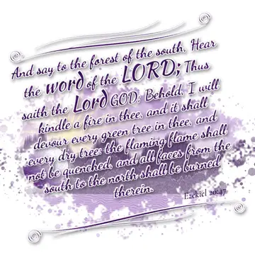 Ezekiel 20:47 – And say to the forest of the south, Hear the word of the LORD; Thus saith the Lord GOD; Behold, I will kindle a fire in thee, and it shall devour…