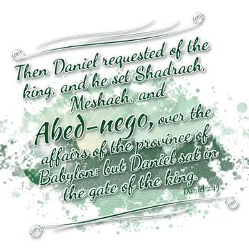 Daniel 2:49 – Then Daniel requested of the king, and he set Shadrach, Meshach, and Abed-nego, over the affairs of the province of Babylon: but Daniel sat in the…