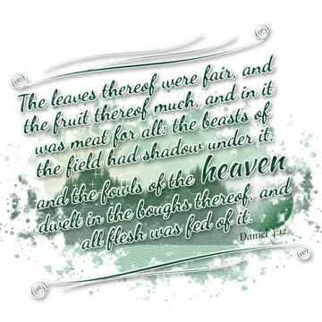 Daniel 4:12 – The leaves thereof were fair, and the fruit thereof much, and in it was meat for all: the beasts of the field had shadow under it, and the fowls of…