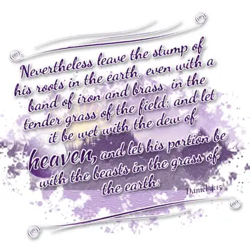 Daniel 4:15 – Nevertheless leave the stump of his roots in the earth, even with a band of iron and brass, in the tender grass of the field; and let it be wet with…
