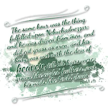 Daniel 4:33 – The same hour was the thing fulfilled upon Nebuchadnezzar: and he was driven from men, and did eat grass as oxen, and his body was wet with the dew…