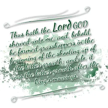 Amos 7:1 – Thus hath the Lord GOD shewed unto me; and, behold, he formed grasshoppers in the beginning of the shooting up of the latter growth; and…