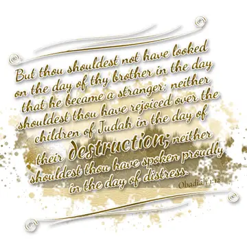 Obadiah 1:12 – But thou shouldest not have looked on the day of thy brother in the day that he became a stranger; neither shouldest thou have rejoiced over the…