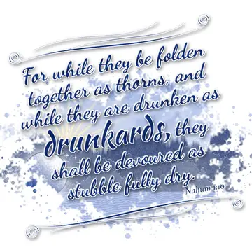 Nahum 1:10 – For while they be folden together as thorns, and while they are drunken as drunkards, they shall be devoured as stubble fully dry.