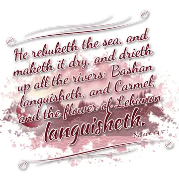 Nahum 1:4 – He rebuketh the sea, and maketh it dry, and drieth up all the rivers: Bashan languisheth, and Carmel, and the flower of Lebanon languisheth.