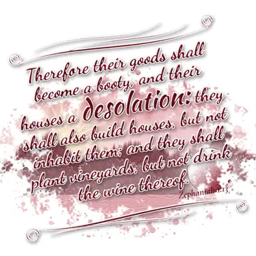 Zephaniah 1:13 – Therefore their goods shall become a booty, and their houses a desolation: they shall also build houses, but not inhabit them; and they shall plant…