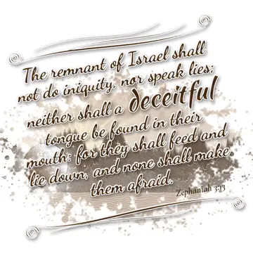 Zephaniah 3:13 – The remnant of Israel shall not do iniquity, nor speak lies; neither shall a deceitful tongue be found in their mouth: for they shall feed and lie…