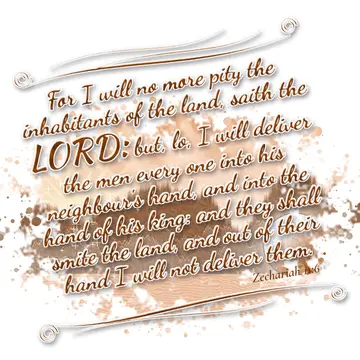 Zechariah 11:6 – For I will no more pity the inhabitants of the land, saith the LORD: but, lo, I will deliver the men every one into his neighbour's hand, and into…