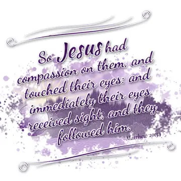 Matthew 20:34 – So Jesus had compassion on them, and touched their eyes: and immediately their eyes received sight, and they followed him.
