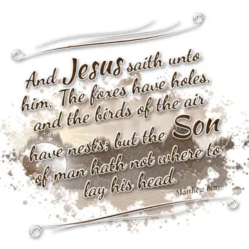 Matthew 8:20 – And Jesus saith unto him, The foxes have holes, and the birds of the air have nests; but the Son of man hath not where to lay his head.