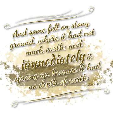 Mark 4:5 – And some fell on stony ground, where it had not much earth; and immediately it sprang up, because it had no depth of earth:
