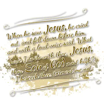 Luke 8:28 – When he saw Jesus, he cried out, and fell down before him, and with a loud voice said, What have I to do with thee, Jesus, thou Son of God most high?…