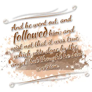 Acts 12:9 – And he went out, and followed him; and wist not that it was true which was done by the angel; but thought he saw a vision.