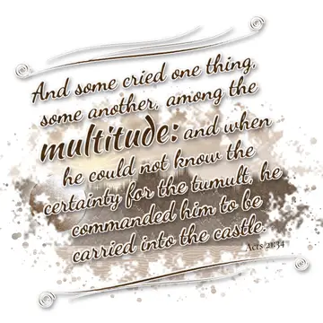 Acts 21:34 – And some cried one thing, some another, among the multitude: and when he could not know the certainty for the tumult, he commanded him to be carried…