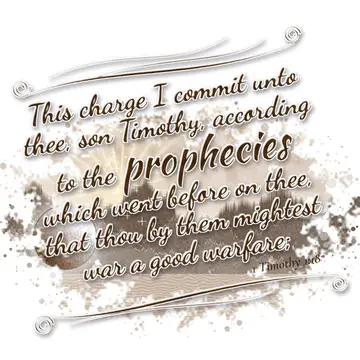 1 Timothy 1:18 – This charge I commit unto thee, son Timothy, according to the prophecies which went before on thee, that thou by them mightest war a good warfare;