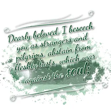 1 Peter 2:11 – Dearly beloved, I beseech you as strangers and pilgrims, abstain from fleshly lusts, which war against the soul;